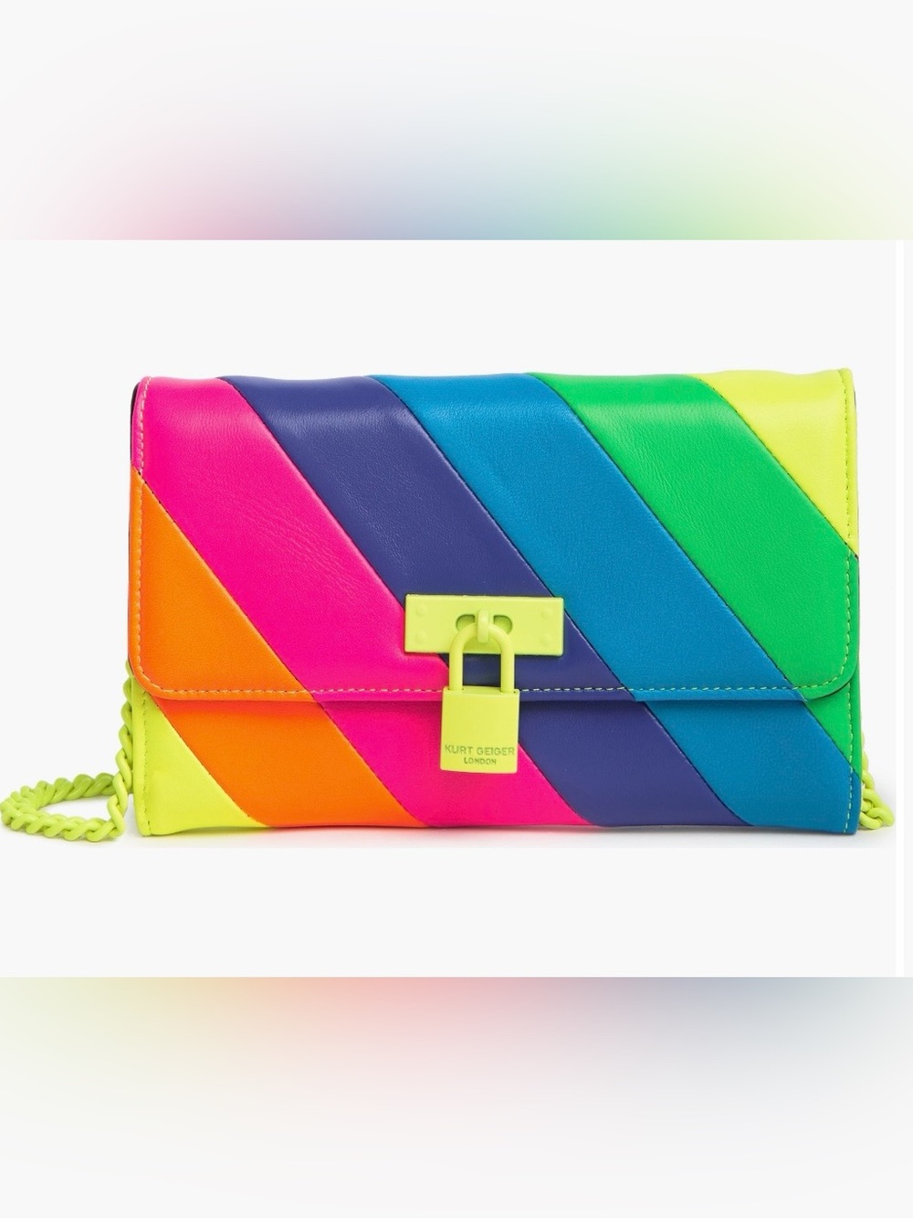 Kurt Geiger Neon Diagonal Rainbow Leather Brixton Chain Wallet